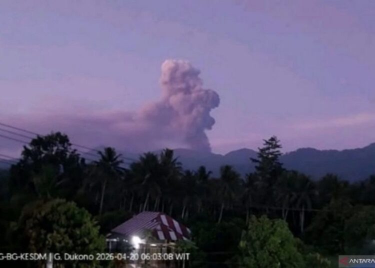 Foto: Aktivitas vulkanik Gunung Dukono di Kabupaten Halmahera Utara, Maluku Utara, kembali meningkat dengan terjadinya erupsi.(Foto: ANTARA/HO-Badan Geologi)