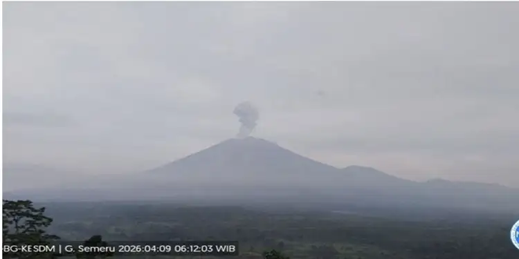 Foto: Aktivitas vulkanik Gunung Semeru di perbatasan Malang dan Lumajang Jawa Timur kembali meningkat dengan catatan empat kali erupsi pada Kamis 9 April.(ANTARA/HO-PVMBG)