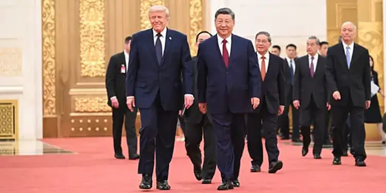 Foto: Presiden AS Donald Trump dan Presiden Tiongkok Xi Jinping dan delegasi saat jamuan malam di Beijing.(Foto:Fmprc.gov.cn)