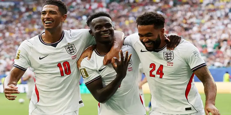 Foto: Timnas Inggris sukses menumbangkan perlawanan Prancis lewat pertandingan sengit yang berakhir dengan skor 6-4.(X/@England)