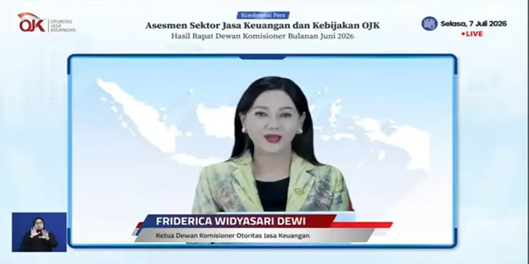 Foto: Ketua Dewan Komisioner Otoritas Jasa Keuangan, Friderica Widyasari Dewi, dalam kegiatan Konferensi Pers Hasil RDK Bulanan Juni 2026, Selasa, 7 Juli 2026.(tangkapan layar YouTube)