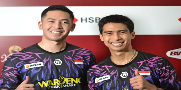 Foto: Pasangan ganda putra Indonesia Sabar Karyaman Gutama/Moh Reza Pahlevi Isfahani.(Foto: Bagas Abdiel/Okezone)