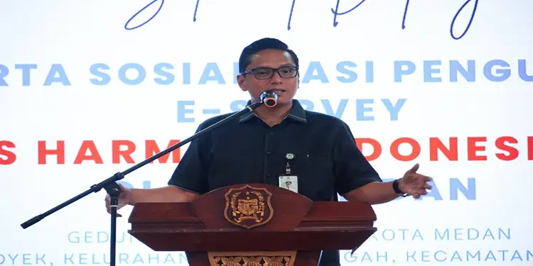 Foto: Wali Kota Medan Rico Waas saat membuka Sosialisasi Pengukuran E-Survey Indeks Harmoni Indonesia Kota Medan di Gedung PKK Kota Medan, Jumat (10/7/2026).(Ist)